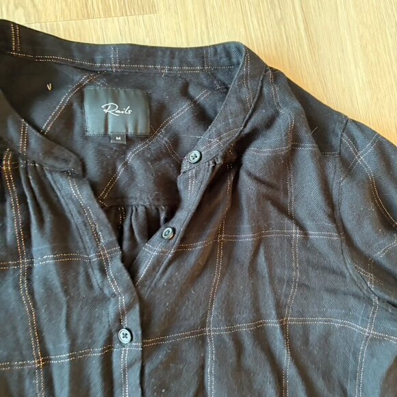 Rails Sz M Black Gold Metallic Hunter Long Sleeve Plaid Button Up Shirt - Picture 6 of 8